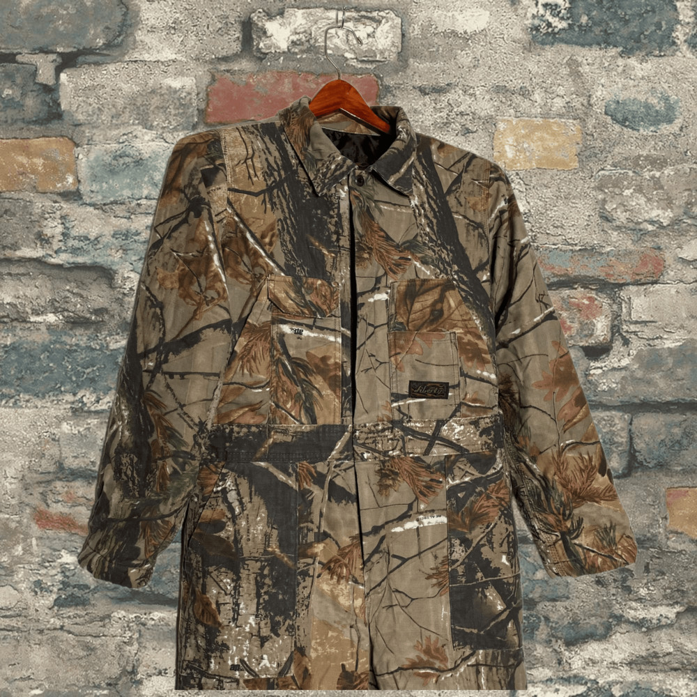 Vintage Liberty Camo Coveralls Double Knees Hunting Woodland Quilt Lined Y2K